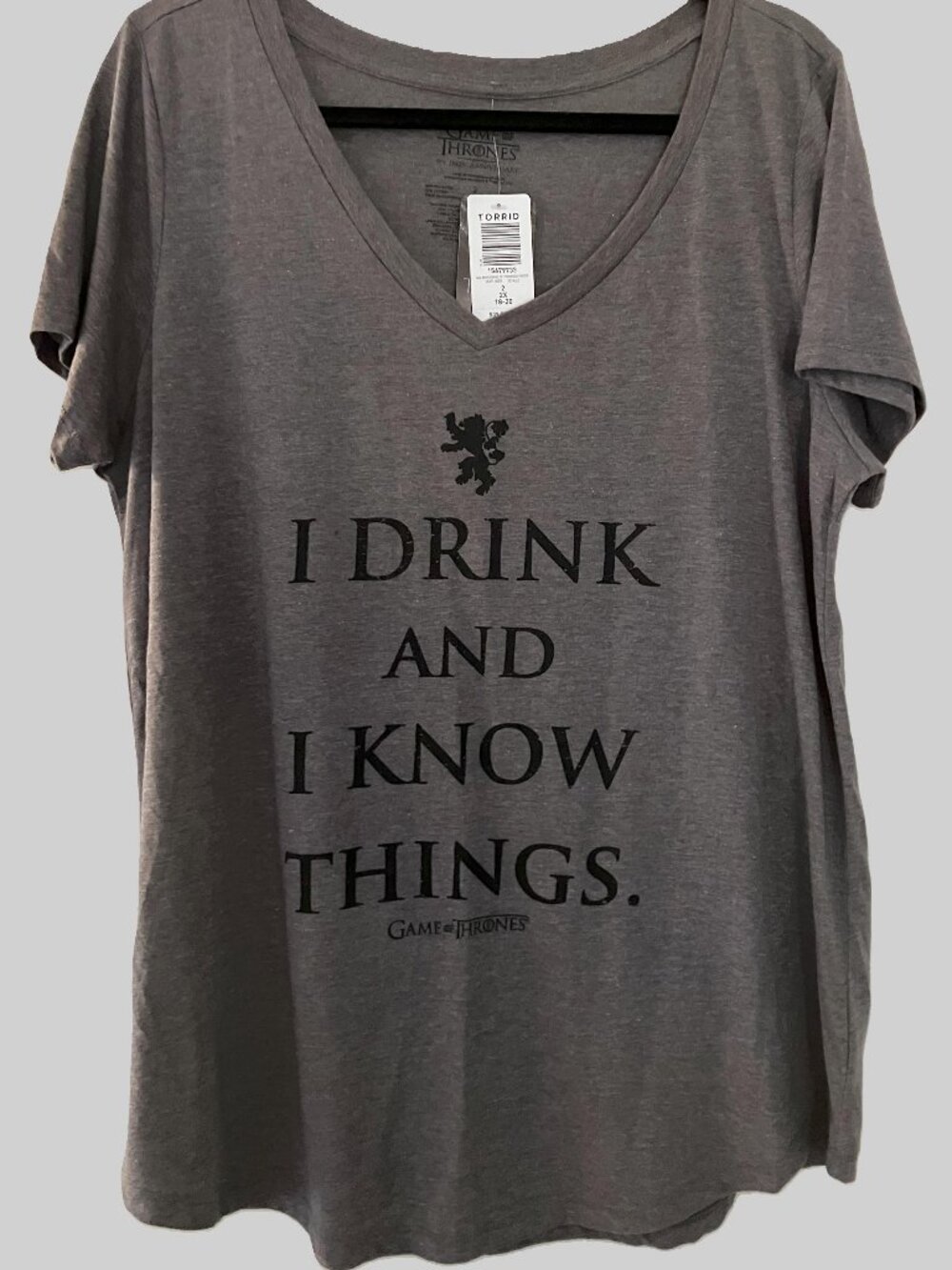 Torrid Size 2 (18-20) Game of Thrones Grey V-neck T-shirt w Quote